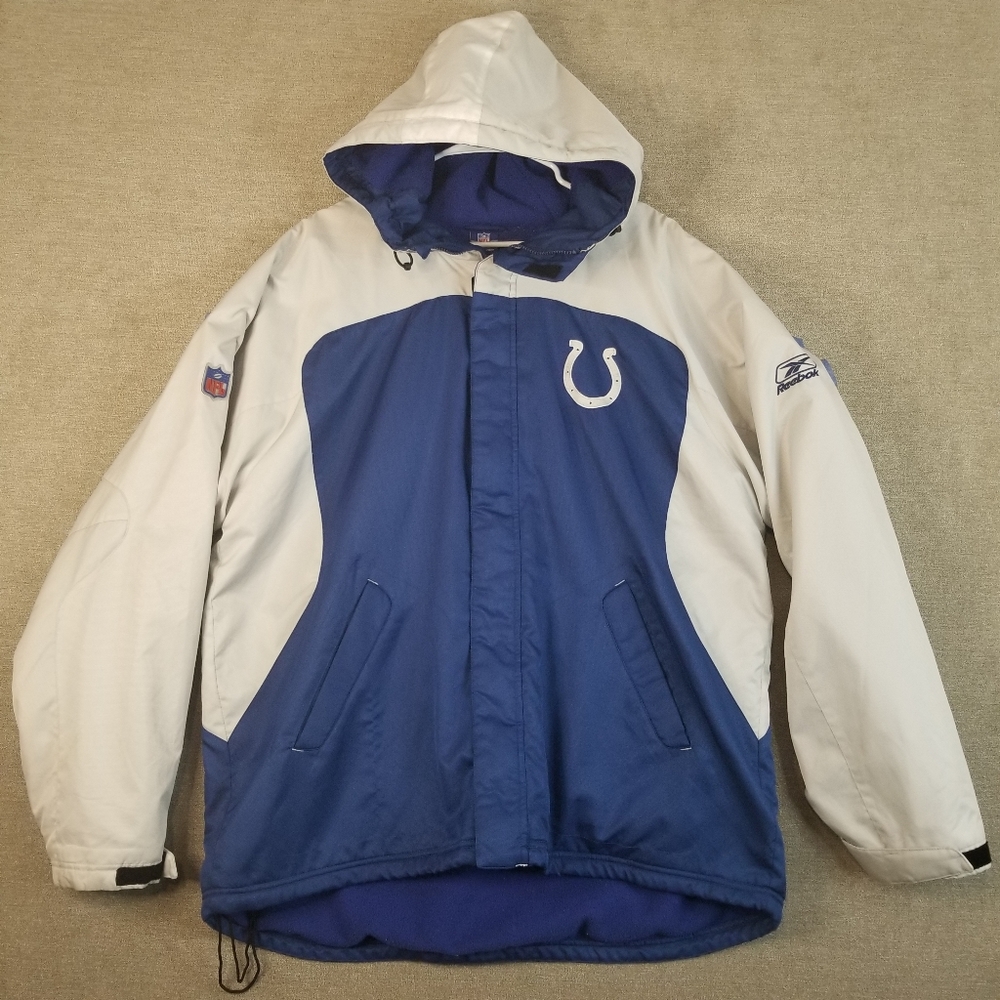 VTG Reebok Mens XL NFL Team Apparel COLTS Jacket Fleece Lined Hooded Football